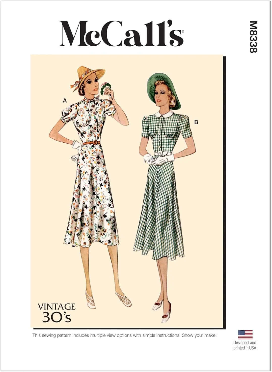 الگوی خیاطی لباس و کمربند زنانه وینتیج مک کالز، کد طراحی M8338، سایز 14-16-18-20-22، چند رنگ