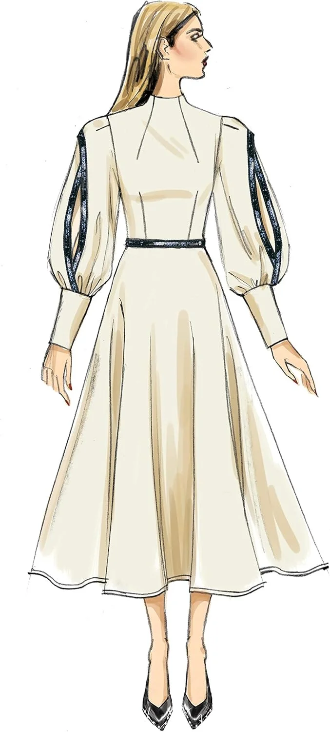 الگوهای خیاطی لباس زنانه آسان و نیمه آستر دار McCall's Vogue V9327E5، سایزهای 14-22، سفید