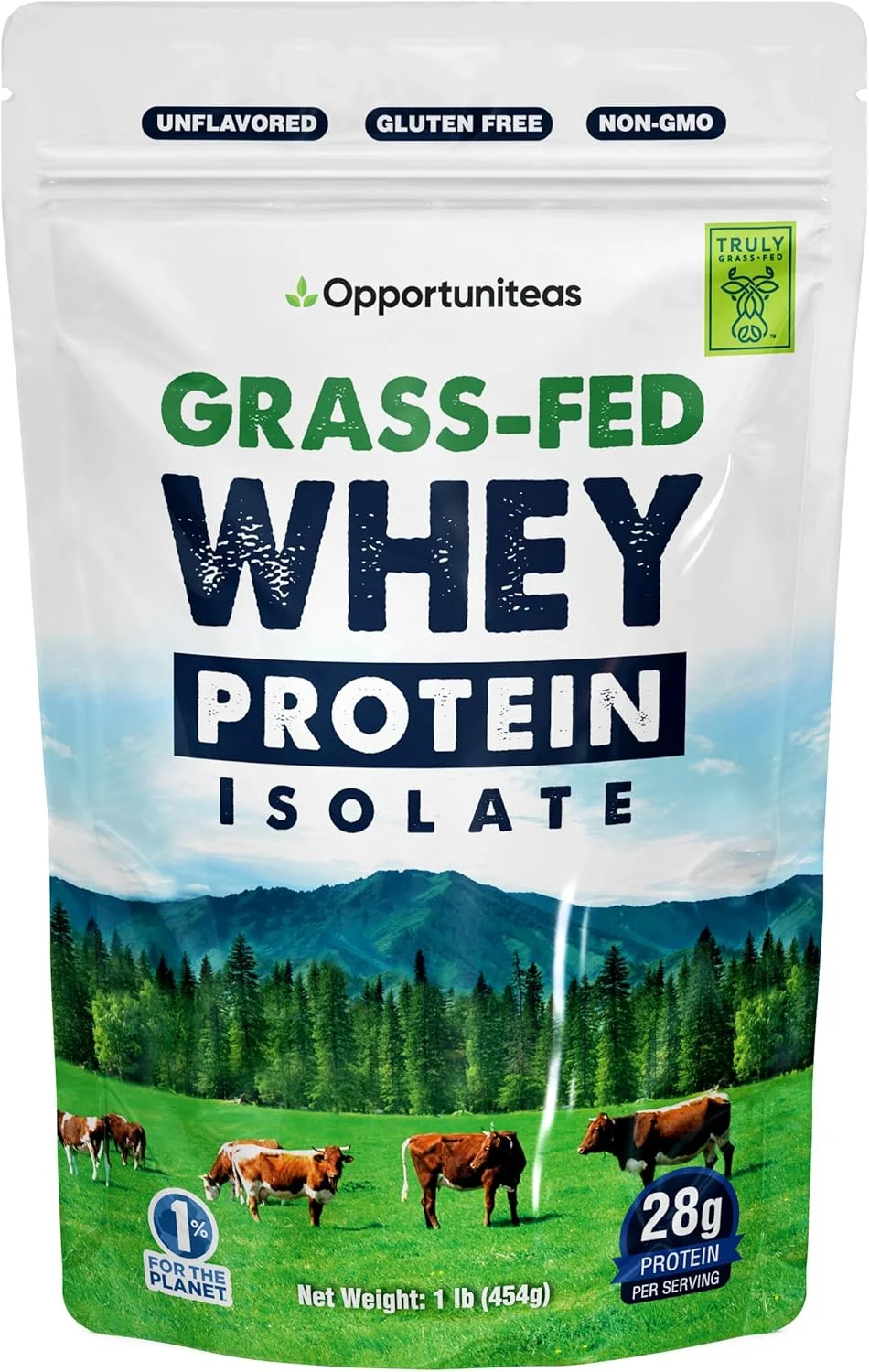 پودر پروتئین وی ایزوله تغذیه شده با علف Opportuniteas، طبیعی، بدون طعم، مخلوط آسان، غیر GMO و بدون گلوتن 0.5 کیلوگرم (454 گرم)