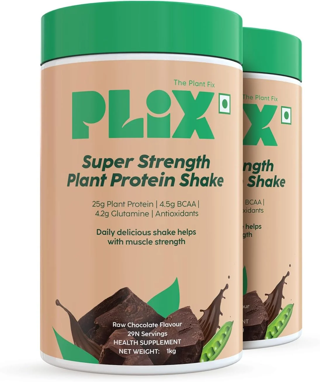 پودر پروتئین وگان PLIX - THE PLANT FIX Strength، ۲ کیلوگرم (شکلاتی)، پروتئین نخود فرنگی ایزوله و ترکیب برنج قهوه ای، ۲۵ گرم پروتئین، بدون شکر افزوده، بدون گلوتن