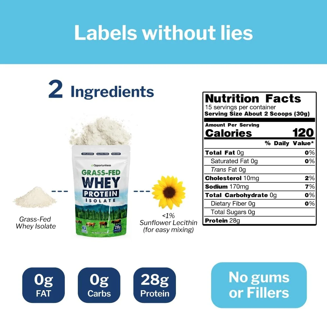 پودر پروتئین وی ایزوله تغذیه شده با علف Opportuniteas، طبیعی، بدون طعم، مخلوط آسان، غیر GMO و بدون گلوتن 0.5 کیلوگرم (454 گرم) پودر پروتئین وی ایزوله تغذیه شده با علف Opportuniteas، طبیعی، بدون طعم، مخلوط آسان، غیر GMO و بدون گلوتن 0.5 کیلوگرم (454 گرم)