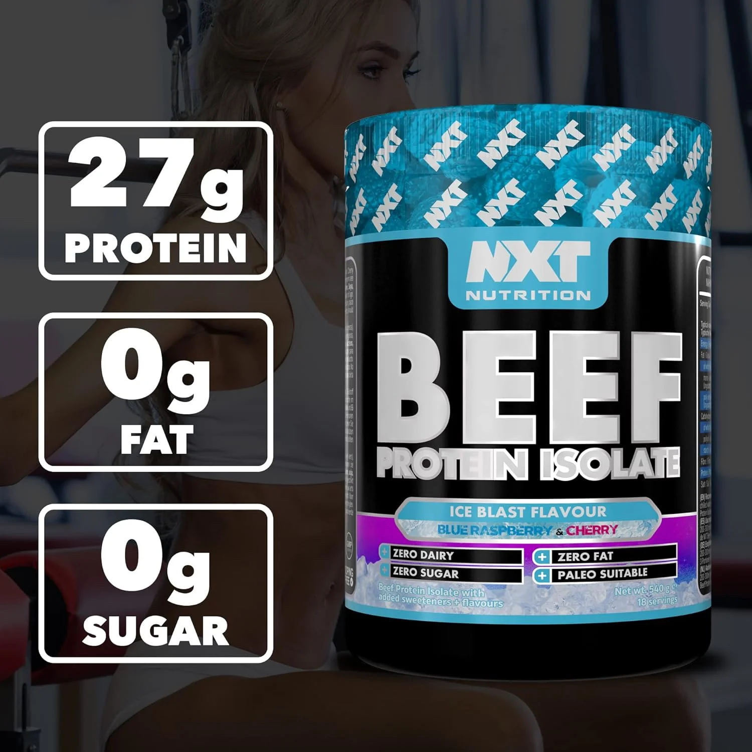 پروتئین ایزوله گوشت گاو NXT با طعم تمشک آبی و انفجار یخ گیلاس 540 گرم، 18 سروینگ پروتئین ایزوله گوشت گاو NXT با طعم تمشک آبی و انفجار یخ گیلاس 540 گرم، 18 سروینگ