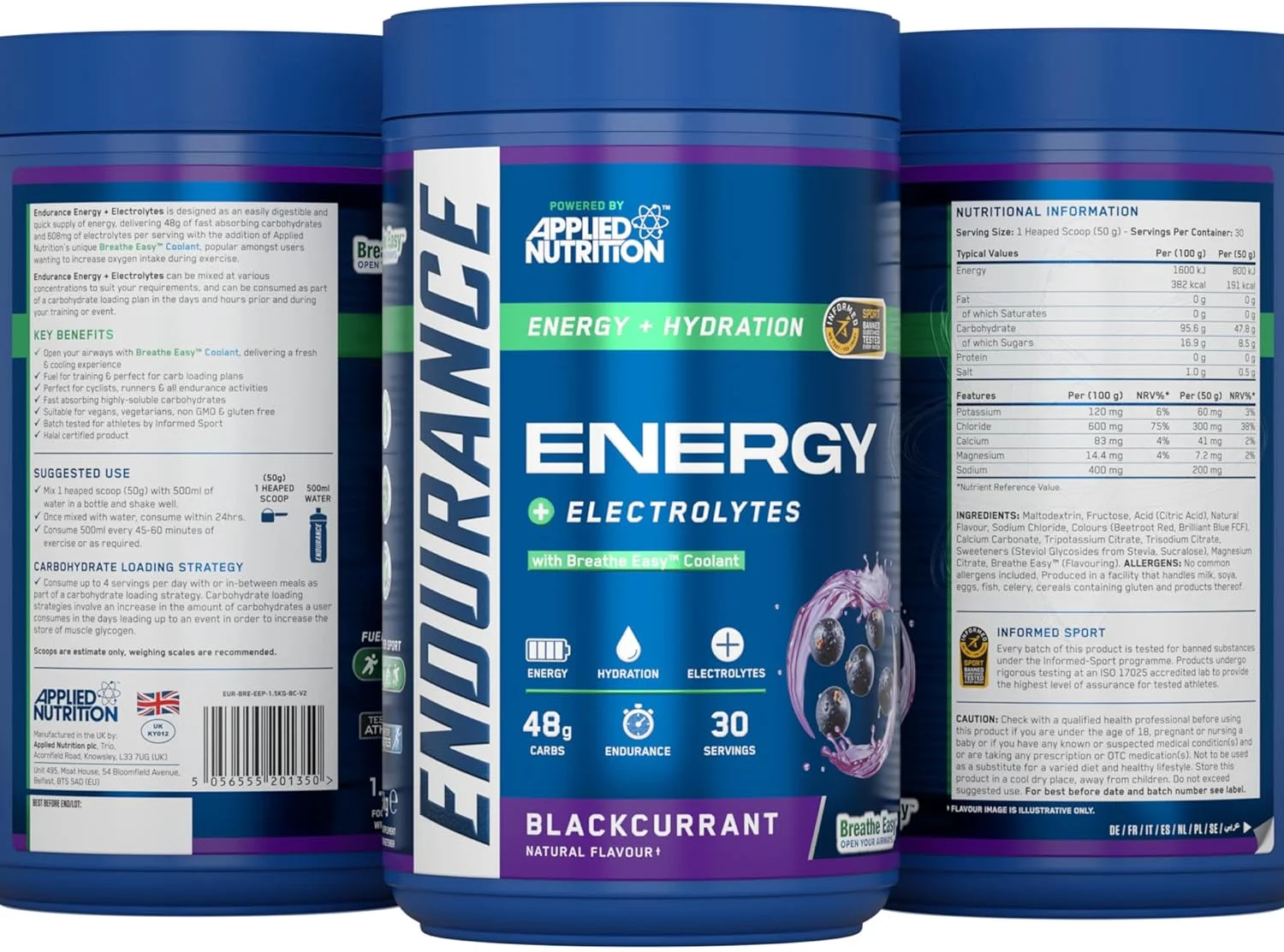 پودر نوشیدنی انرژی زا Applied Nutrition Endurance - Breathe، حاوی کربوهیدرات و الکترولیت برای انرژی سریع، فرمول تنفس آسان برای باز کردن راه های هوایی (1.5 کیلوگرم - 30 سروینگ) (بلک کارنت) پودر نوشیدنی انرژی زا Applied Nutrition Endurance - Breathe، حاوی کربوهیدرات و الکترولیت برای انرژی سریع، فرمول تنفس آسان برای باز کردن راه های هوایی (1.5 کیلوگرم - 30 سروینگ) (بلک کارنت)
