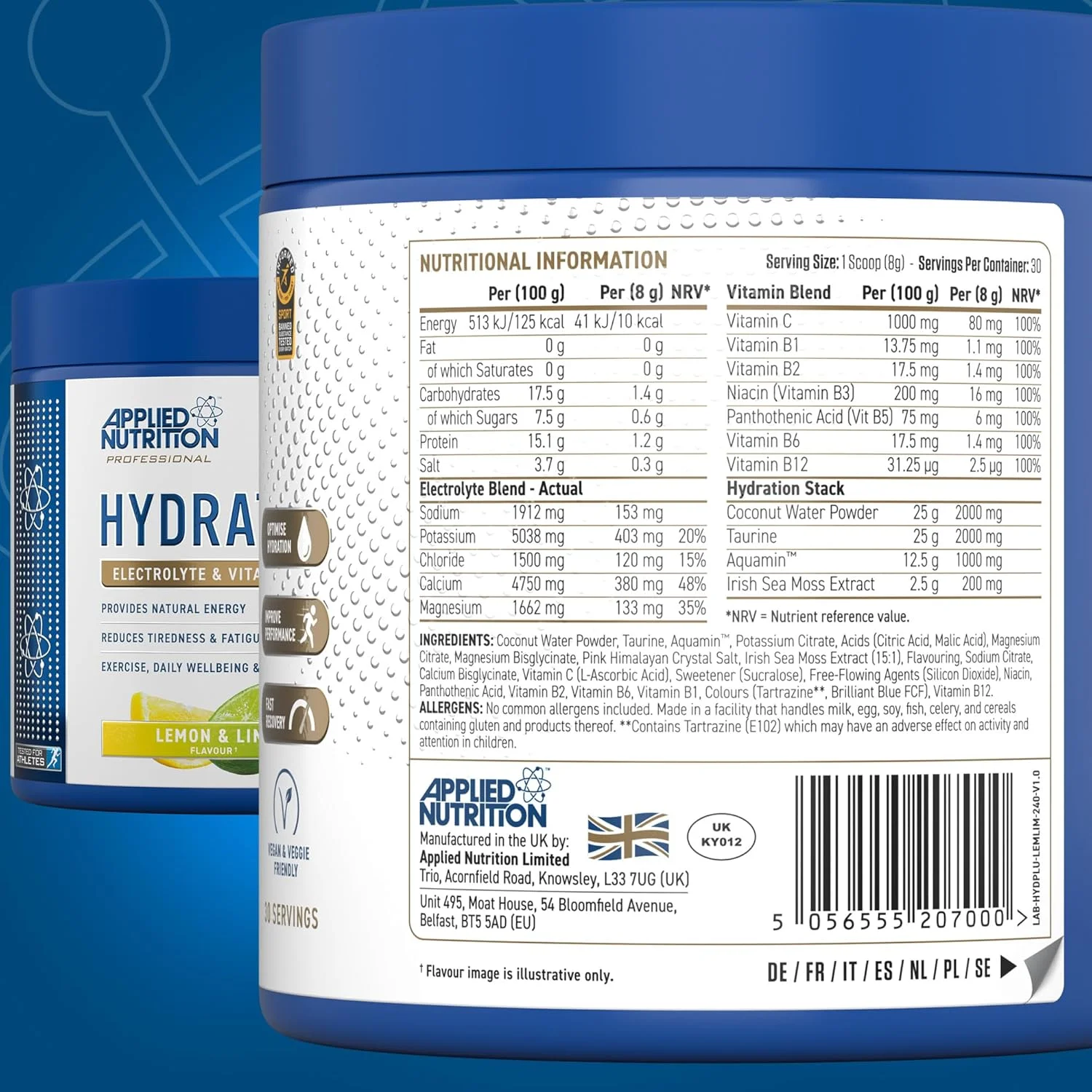 پودر آبرسان + الکترولیت و ویتامین Applied Nutrition، نوشیدنی بدون قند برای بازیابی انرژی و تامین الکترولیت، طعم لیمو و لیموترش - 240 گرم (30 سروینگ) پودر آبرسان + الکترولیت و ویتامین Applied Nutrition، نوشیدنی بدون قند برای بازیابی انرژی و تامین الکترولیت، طعم لیمو و لیموترش - 240 گرم (30 سروینگ)