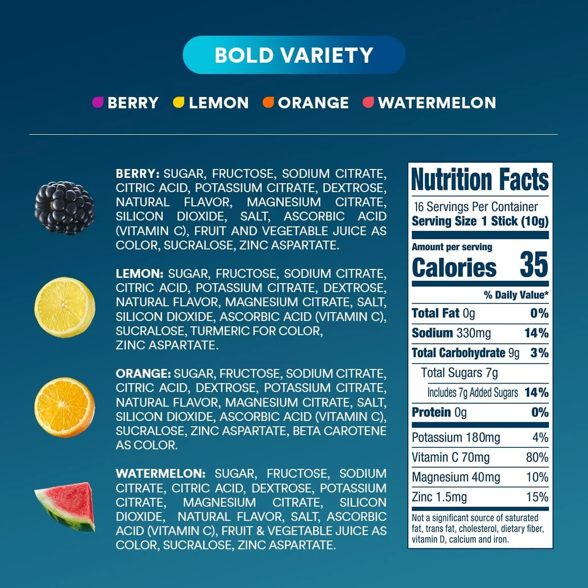 مخلوط نوشیدنی الکترولیتی DripDrop Hydration - بسته متنوع Bold - پودر هیدراتاسیون تک نفره - طالبی، توت، لیمو، پرتقال | غیر GMO، بدون گلوتن، وگان | 16 عدد مخلوط نوشیدنی الکترولیتی DripDrop Hydration - بسته متنوع Bold - پودر هیدراتاسیون تک نفره - طالبی، توت، لیمو، پرتقال | غیر GMO، بدون گلوتن، وگان | 16 عدد