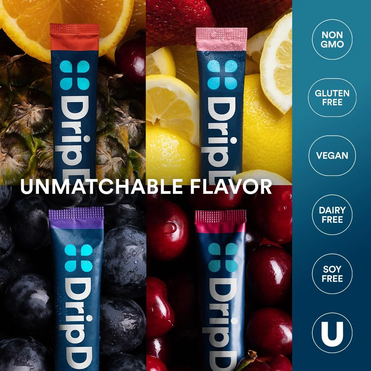 پودر الکترولیت DripDrop Hydration - بسته های پودری - انگور، پانچ میوه، لیموناد توت فرنگی، گیلاس - 16 عدد پودر الکترولیت DripDrop Hydration - بسته های پودری - انگور، پانچ میوه، لیموناد توت فرنگی، گیلاس - 16 عدد