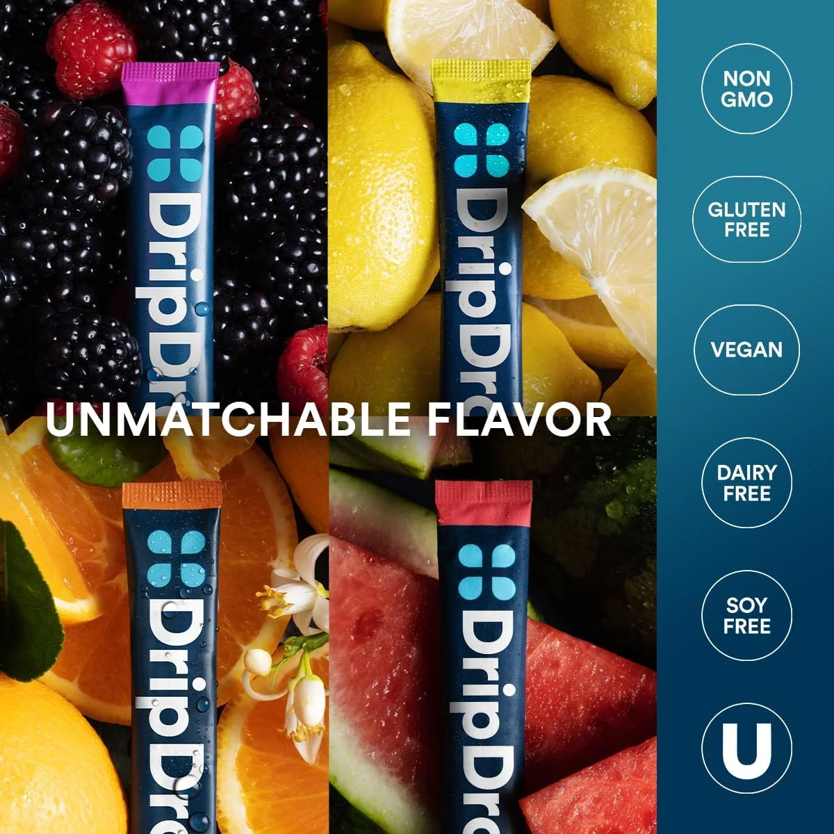 مخلوط نوشیدنی الکترولیتی DripDrop Hydration - بسته متنوع Bold - پودر هیدراتاسیون تک نفره - طالبی، توت، لیمو، پرتقال | غیر GMO، بدون گلوتن، وگان | 16 عدد مخلوط نوشیدنی الکترولیتی DripDrop Hydration - بسته متنوع Bold - پودر هیدراتاسیون تک نفره - طالبی، توت، لیمو، پرتقال | غیر GMO، بدون گلوتن، وگان | 16 عدد