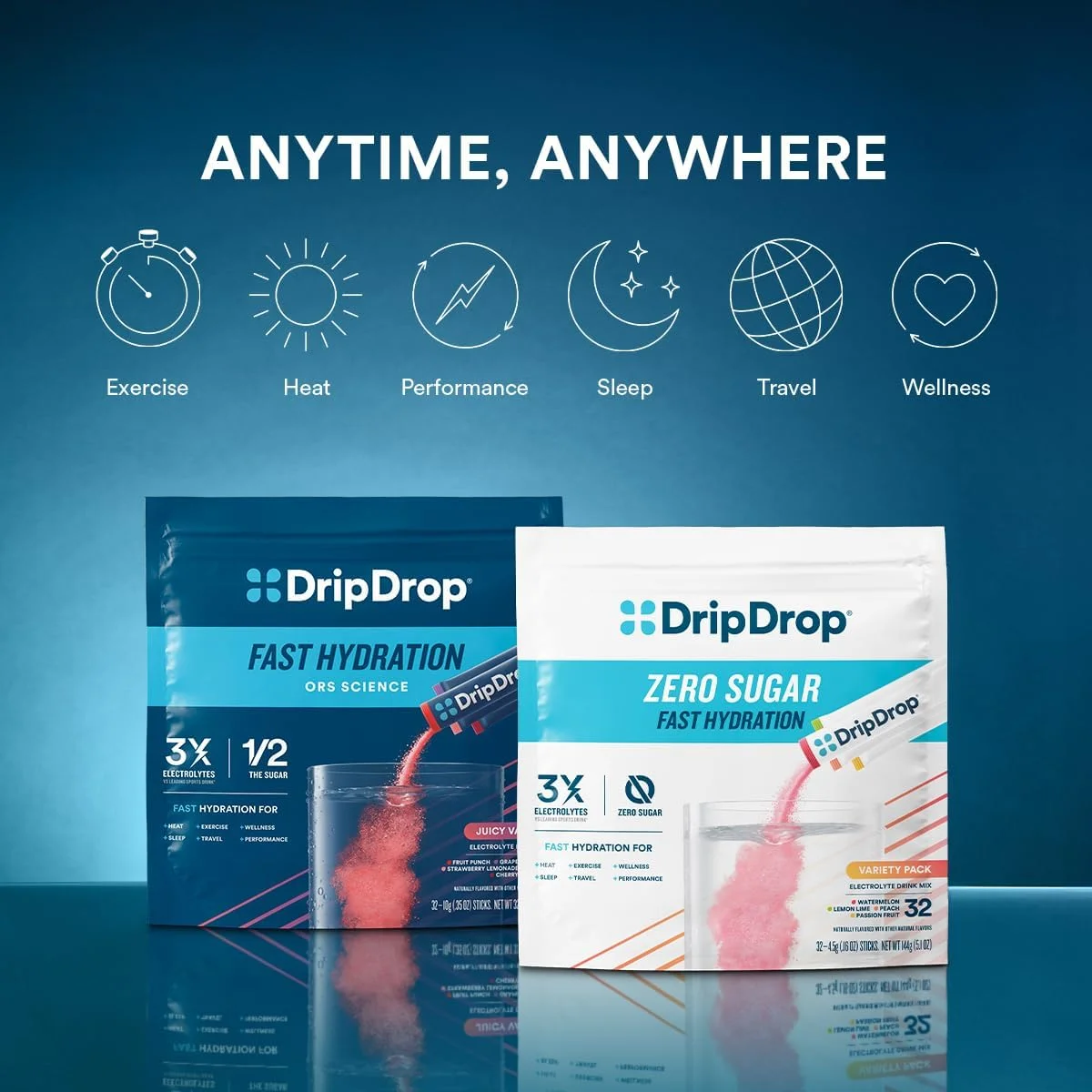 مخلوط نوشیدنی الکترولیتی DripDrop Hydration - بسته متنوع Bold - پودر هیدراتاسیون تک نفره - طالبی، توت، لیمو، پرتقال | غیر GMO، بدون گلوتن، وگان | 16 عدد مخلوط نوشیدنی الکترولیتی DripDrop Hydration - بسته متنوع Bold - پودر هیدراتاسیون تک نفره - طالبی، توت، لیمو، پرتقال | غیر GMO، بدون گلوتن، وگان | 16 عدد
