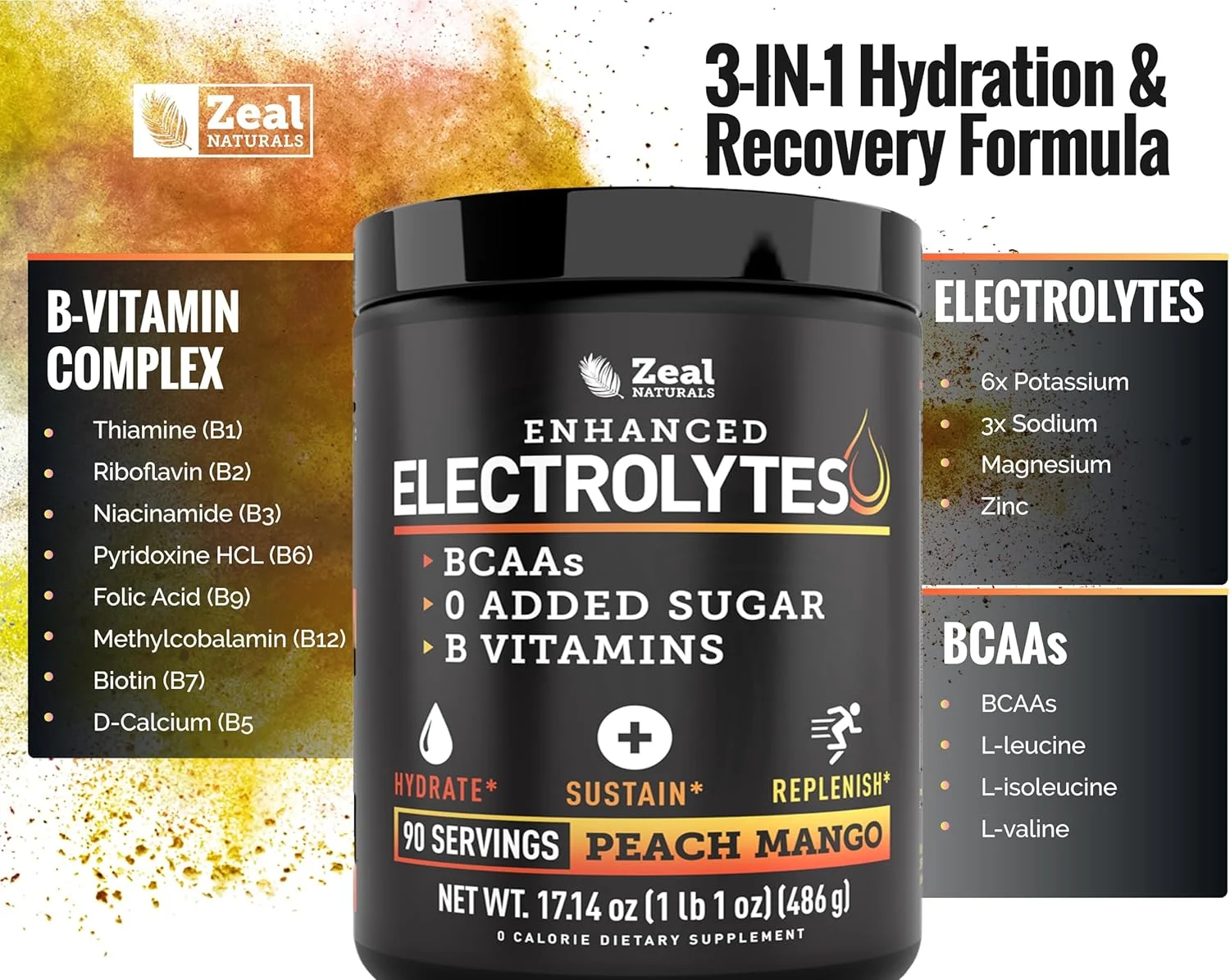 پودر الکترولیت تقویت شده (هلو انبه 90 عددی) بدون شکر + BCAA، ویتامین های B و نمک واقعی - نوشیدنی الکترولیت کتو، پودر آبرسان با پتاسیم، سدیم، روی، منیزیم برای آبرسانی و ریکاوری پودر الکترولیت تقویت شده (هلو انبه 90 عددی) بدون شکر + BCAA، ویتامین های B و نمک واقعی - نوشیدنی الکترولیت کتو، پودر آبرسان با پتاسیم، سدیم، روی، منیزیم برای آبرسانی و ریکاوری