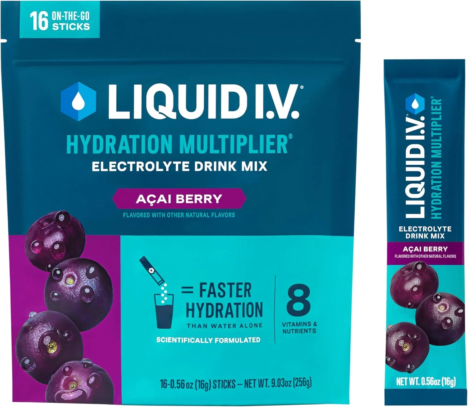محلول آبرسان Liquid I.V.، پودر الکترولیت، بسته های باز آسان، مخلوط نوشیدنی مکمل (آکای بری) (16) محلول آبرسان Liquid I.V.، پودر الکترولیت، بسته های باز آسان، مخلوط نوشیدنی مکمل (آکای بری) (16)