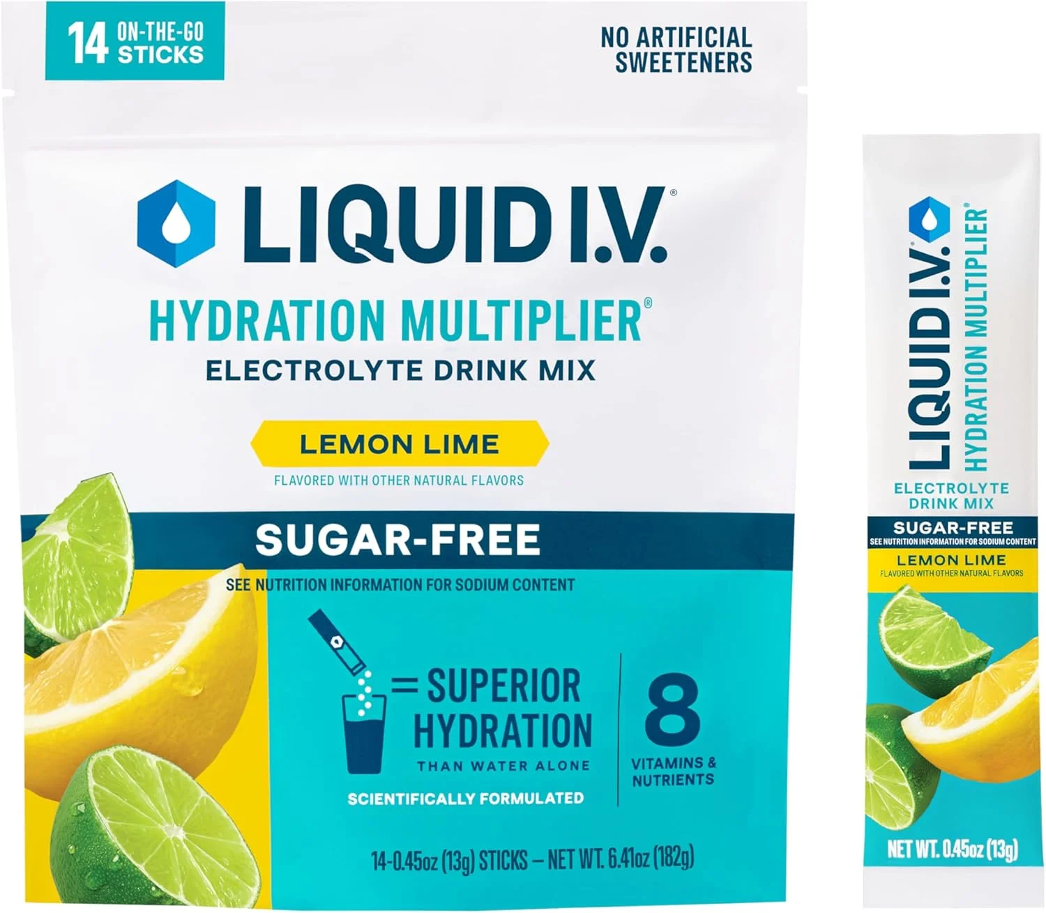 محلول آبرسان بدون قند Liquid I.V. - طعم لیمو لیمو - پودر آبرسان | مخلوط نوشیدنی پودری الکترولیت | بسته های تک نفره مناسب | غیر GMO | 1 بسته (14 عدد) محلول آبرسان بدون قند Liquid I.V. - طعم لیمو لیمو - پودر آبرسان | مخلوط نوشیدنی پودری الکترولیت | بسته های تک نفره مناسب | غیر GMO | 1 بسته (14 عدد)