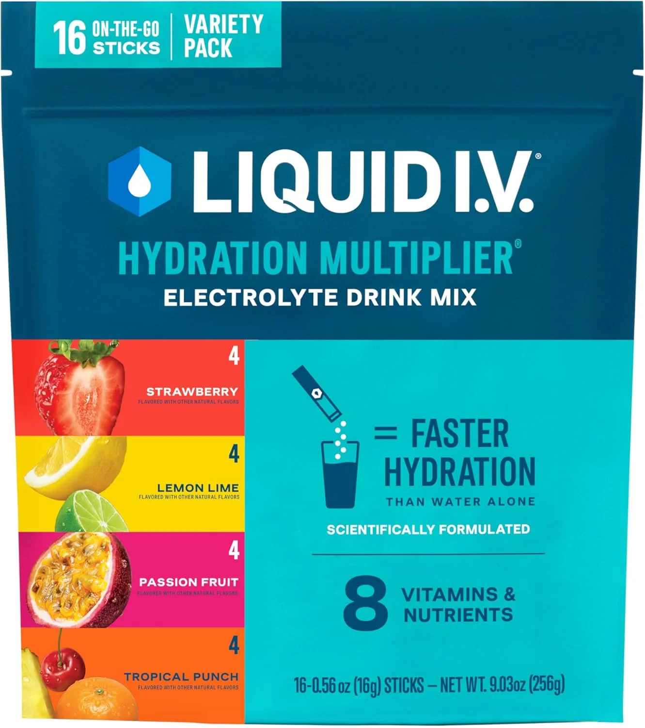 پودر الکترولیت آبرسان Liquid I.V.® - بسته متنوع - لیمو ترش، پشن فروت، توت فرنگی، پانچ استوایی | مخلوط نوشیدنی پودری الکترولیت | 1 بسته (16 سروینگ) پودر الکترولیت آبرسان Liquid I.V.® - بسته متنوع - لیمو ترش، پشن فروت، توت فرنگی، پانچ استوایی | مخلوط نوشیدنی پودری الکترولیت | 1 بسته (16 سروینگ)
