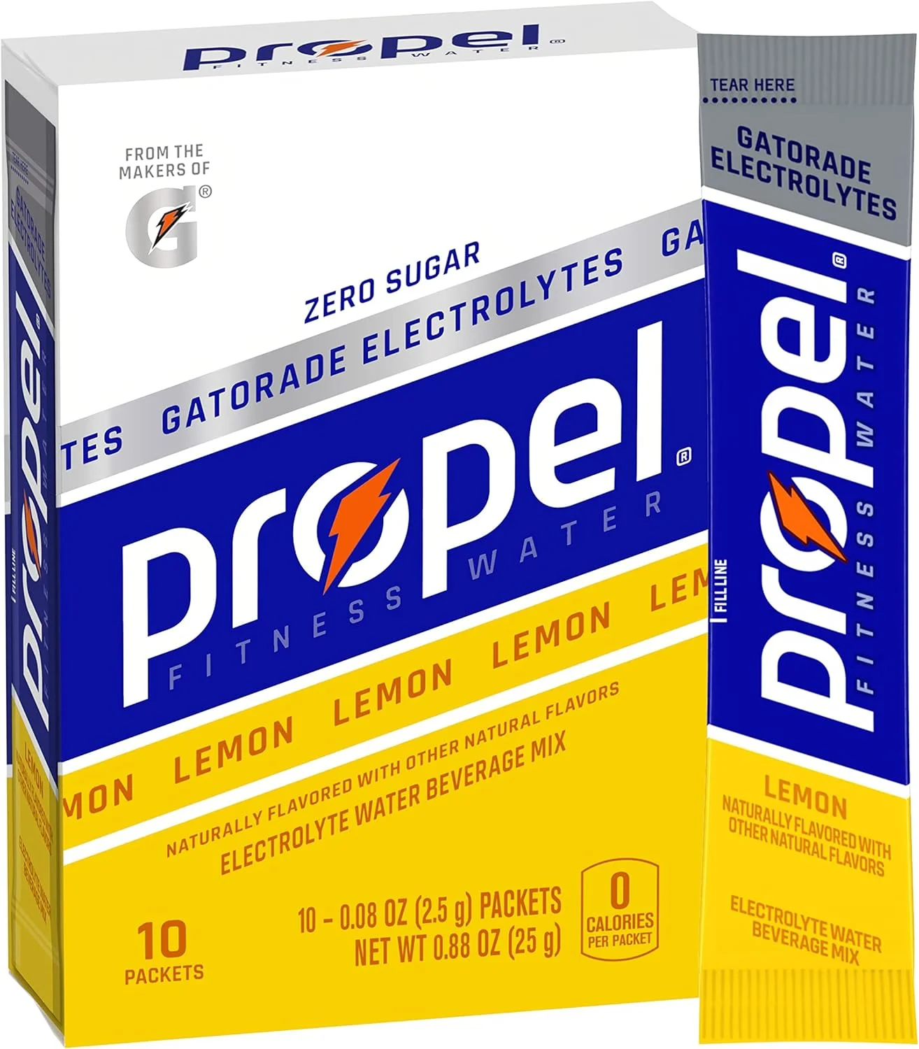 پودر الکترولیت و ویتامین بدون شکر با طعم لیمو Propel، 2.2 گرم (بسته 10 عددی) پودر الکترولیت و ویتامین بدون شکر با طعم لیمو Propel، 2.2 گرم (بسته 10 عددی)