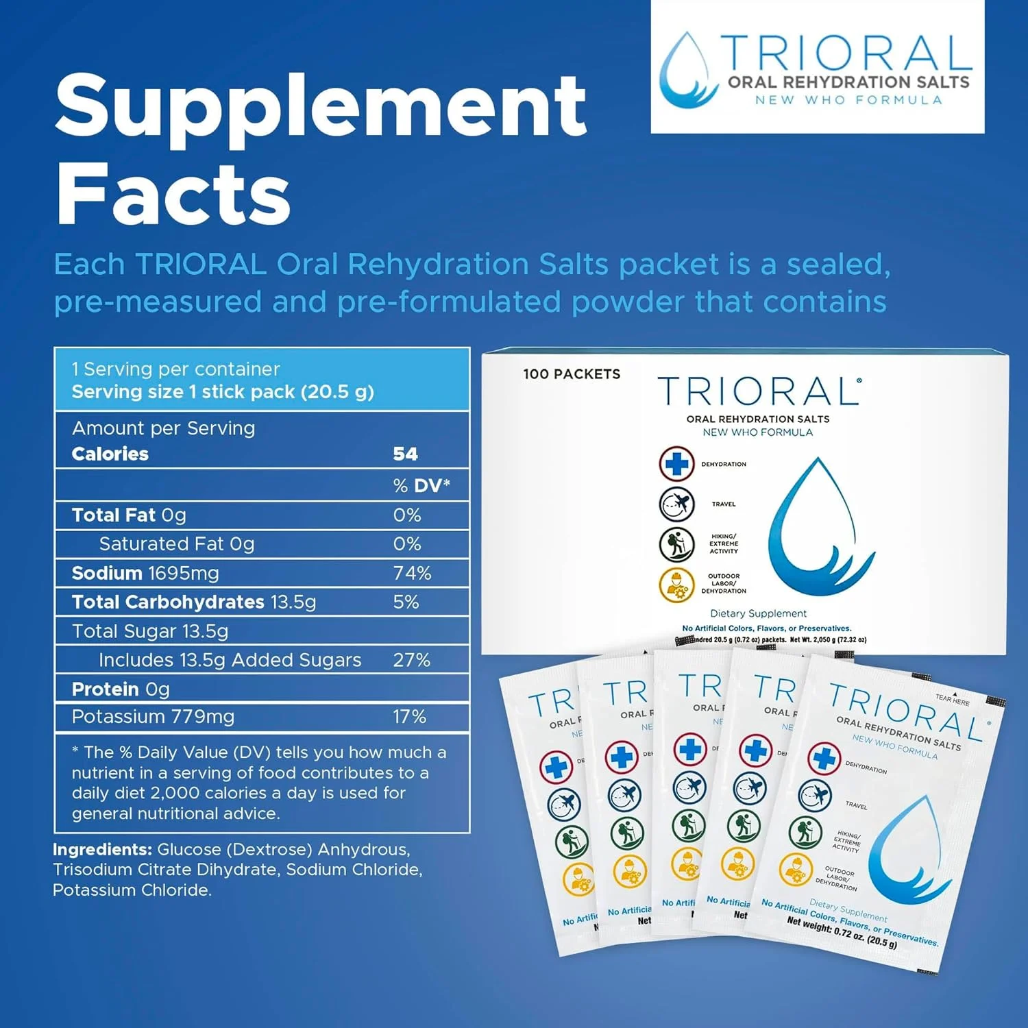 پودر الکترولیت آبرسان TRIORAL (100 بسته) - محلول آبرسانی سریع، فرمول آبرسانی ضروری، مبارزه با کم آبی ناشی از تمرینات، ورزش و موارد دیگر، کیت کمک های اولیه، ملزومات سفر، بسته های مخلوط نوشیدنی پودر الکترولیت آبرسان TRIORAL (100 بسته) - محلول آبرسانی سریع، فرمول آبرسانی ضروری، مبارزه با کم آبی ناشی از تمرینات، ورزش و موارد دیگر، کیت کمک های اولیه، ملزومات سفر، بسته های مخلوط نوشیدنی
