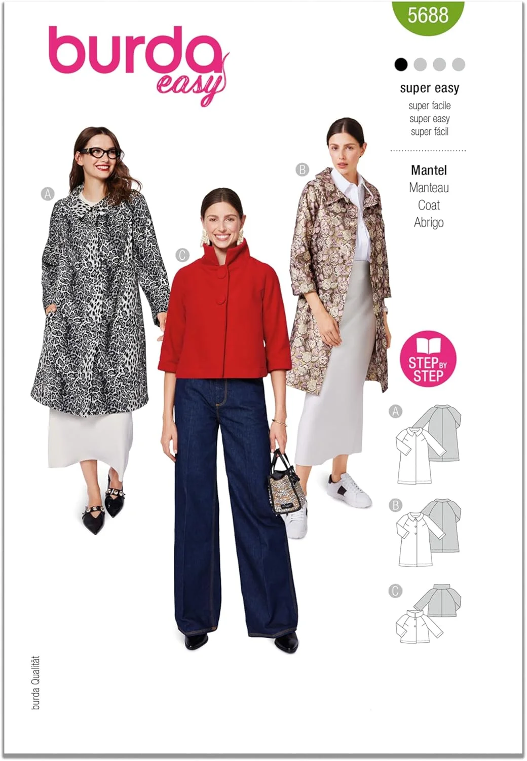 الگوی خیاطی کت و ژاکت زنانه بوردا استایل مدل X05688BURDA Easy to Make، کد طراحی B5688، سایزهای 8-18 (34-44)