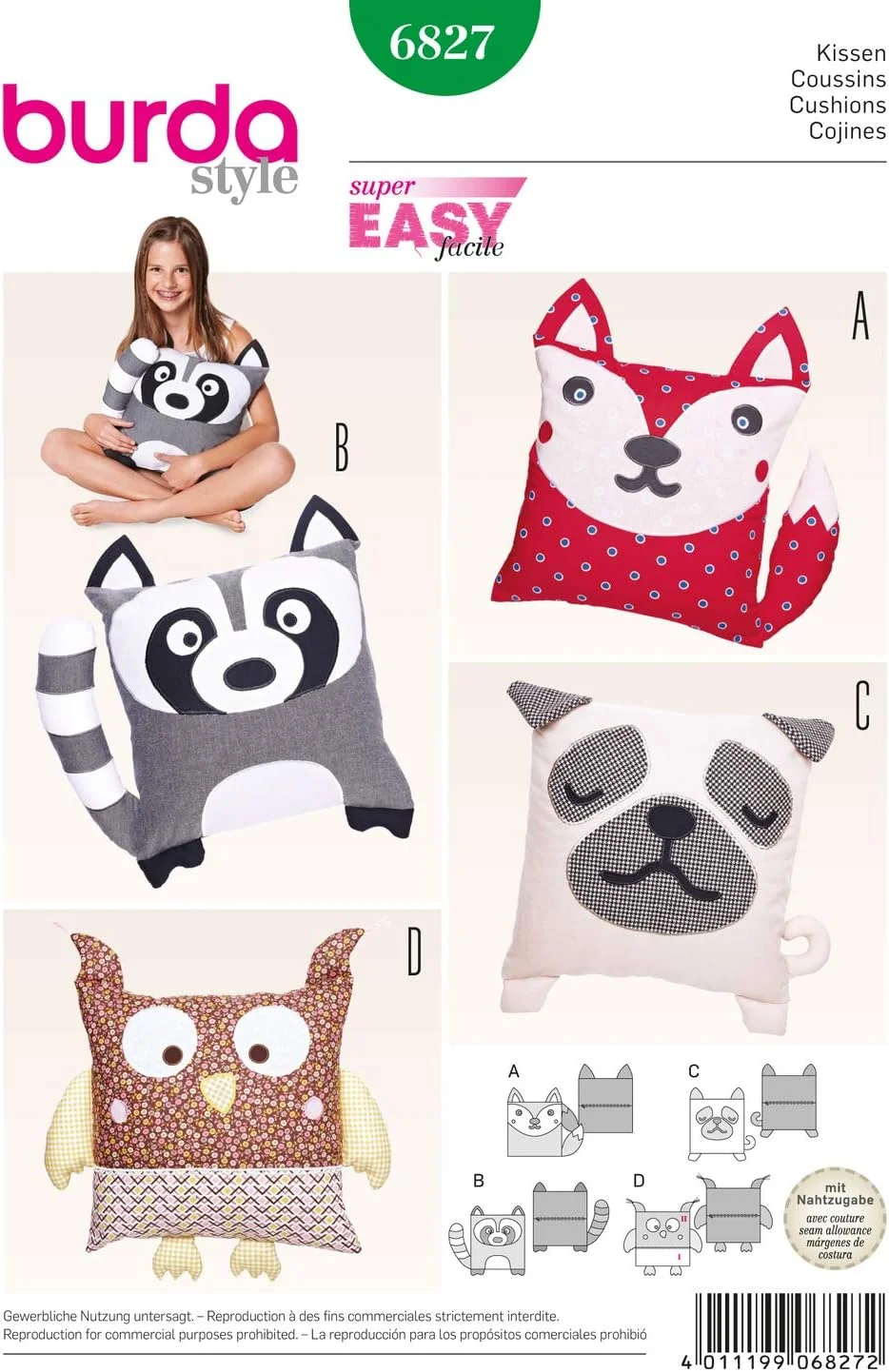 الگوی خیاطی کوسن حیوانات بوردا مدل 6827 فوق العاده آسان