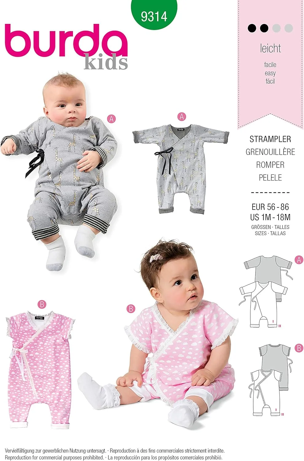 الگوی خیاطی بوردا 9314 Stampler [سایز نوزاد 56-86] برای دوخت خودتان، ایده آل برای مبتدیان [L2]