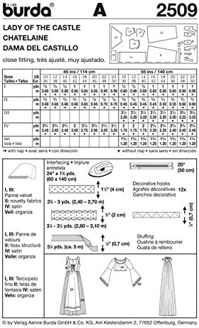 الگوی خیاطی بردا 2509 لباس کارناوال بانوی قلعه (زنانه، سایز 36-50) سطح 3 متوسط