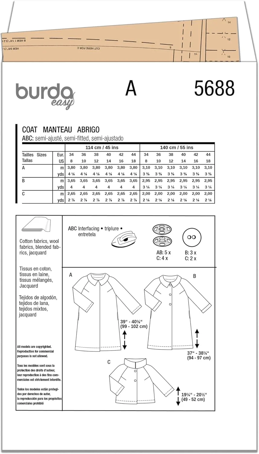 الگوی خیاطی کت و ژاکت زنانه بوردا استایل مدل X05688BURDA Easy to Make، کد طراحی B5688، سایزهای 8-18 (34-44)