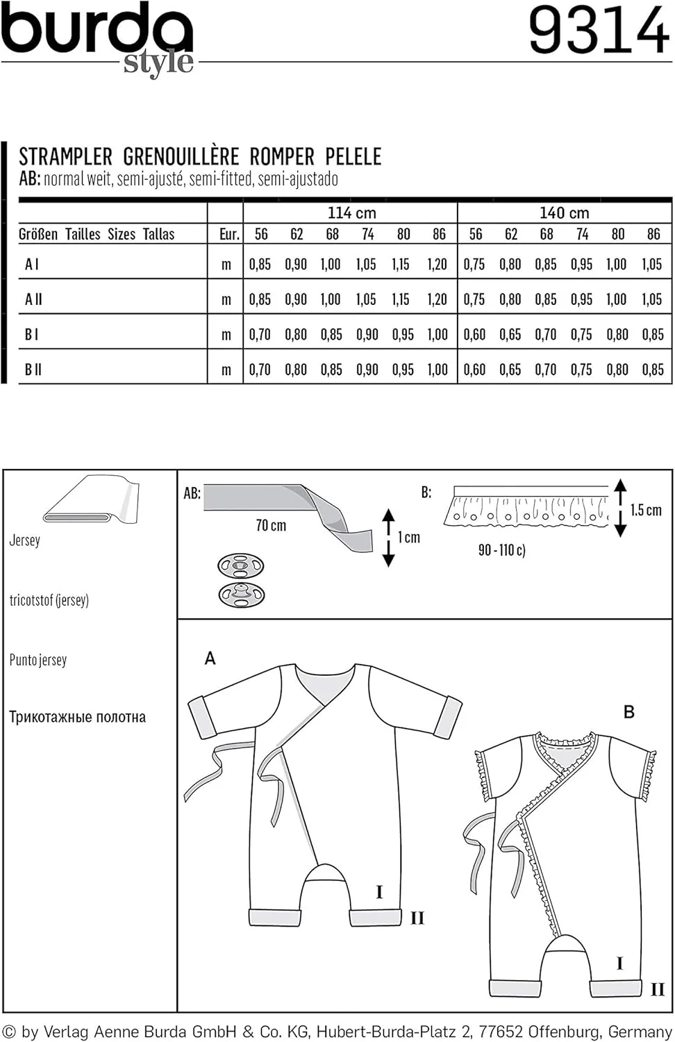 الگوی خیاطی بوردا 9314 Stampler [سایز نوزاد 56-86] برای دوخت خودتان، ایده آل برای مبتدیان [L2]