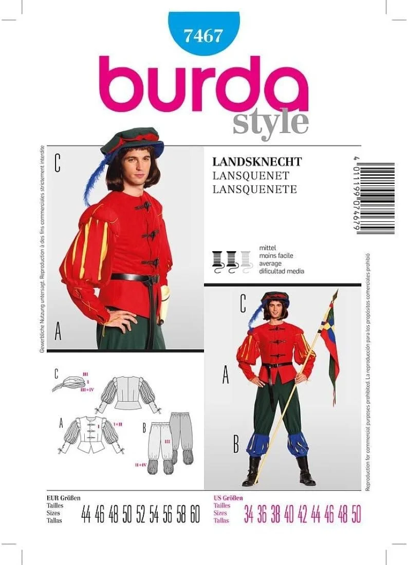 الگوی خیاطی Burda B7467 Lansquenet 19 x 13 سانتی متر، سایز 44-60