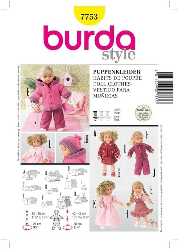 الگوی خیاطی لباس عروسک Burda B7753، ابعاد 19x13 سانتی متر