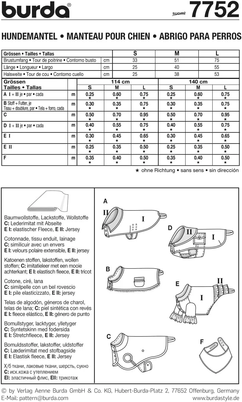 الگوی خیاطی پالتو سگ Burda B7752، ابعاد 19x13 سانتی متر الگوی خیاطی پالتو سگ Burda B7752، ابعاد 19x13 سانتی متر