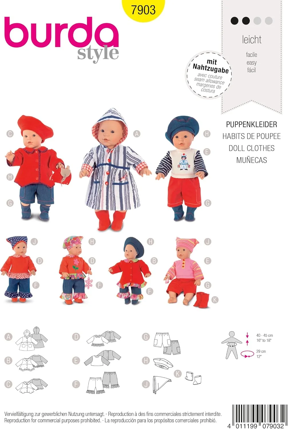 الگوی خیاطی لباس عروسک Burda B7903، ابعاد 19x13 سانتی متر الگوی خیاطی لباس عروسک Burda B7903، ابعاد 19x13 سانتی متر