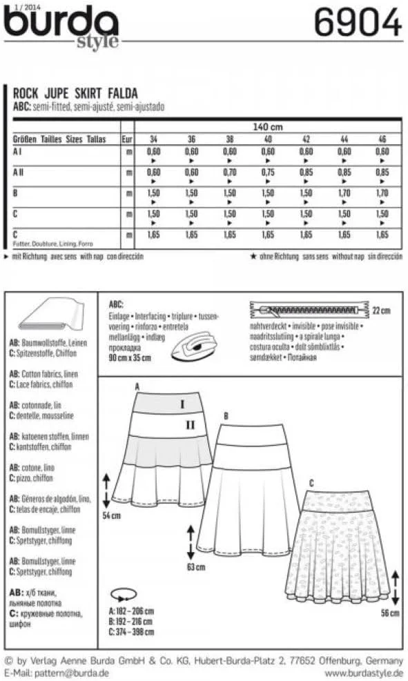 الگوی خیاطی دامن Burda B6904، ابعاد 19x13 سانتی متر الگوی خیاطی دامن Burda B6904، ابعاد 19x13 سانتی متر