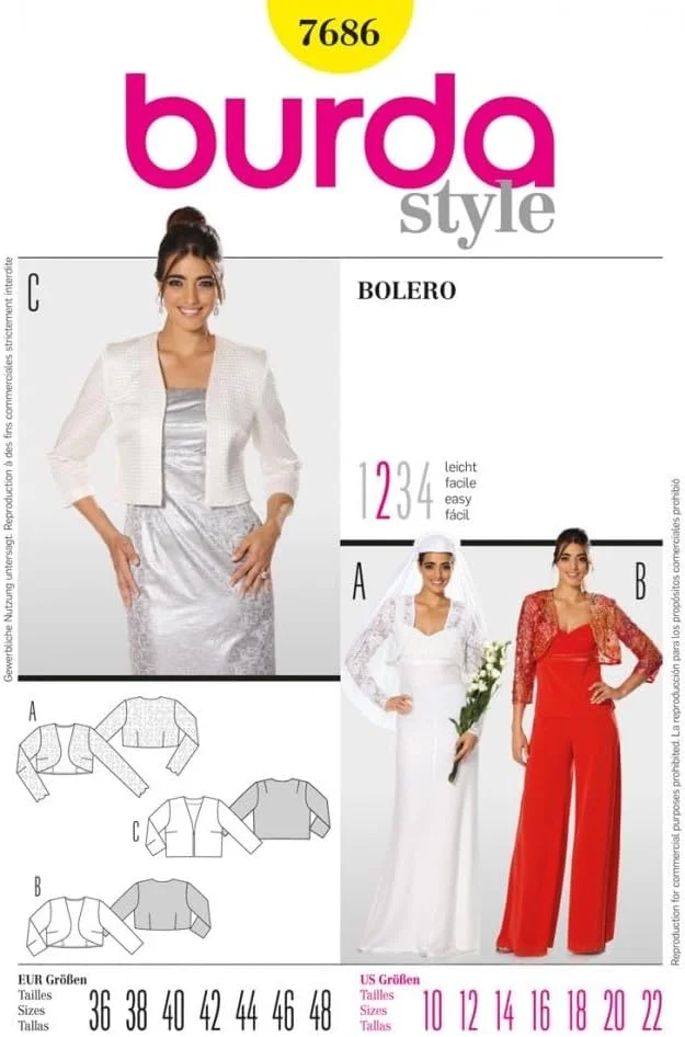 الگوی خیاطی زنانه بوردا 7686 - بولرو سایزها: 38-50 توسط بوردا الگوی خیاطی زنانه بوردا 7686 - بولرو سایزها: 38-50 توسط بوردا