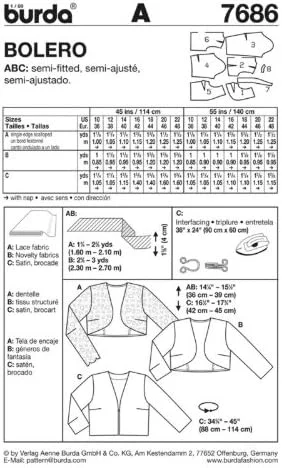 الگوی خیاطی زنانه بوردا 7686 - بولرو سایزها: 38-50 توسط بوردا الگوی خیاطی زنانه بوردا 7686 - بولرو سایزها: 38-50 توسط بوردا