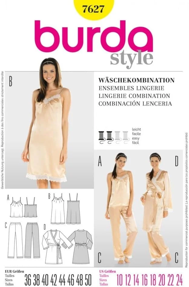 الگوی خیاطی زنانه بردا 7627 - لباس زیر ترکیبی سایزها: 38-52