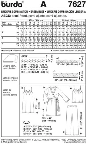 الگوی خیاطی زنانه بردا 7627 - لباس زیر ترکیبی سایزها: 38-52
