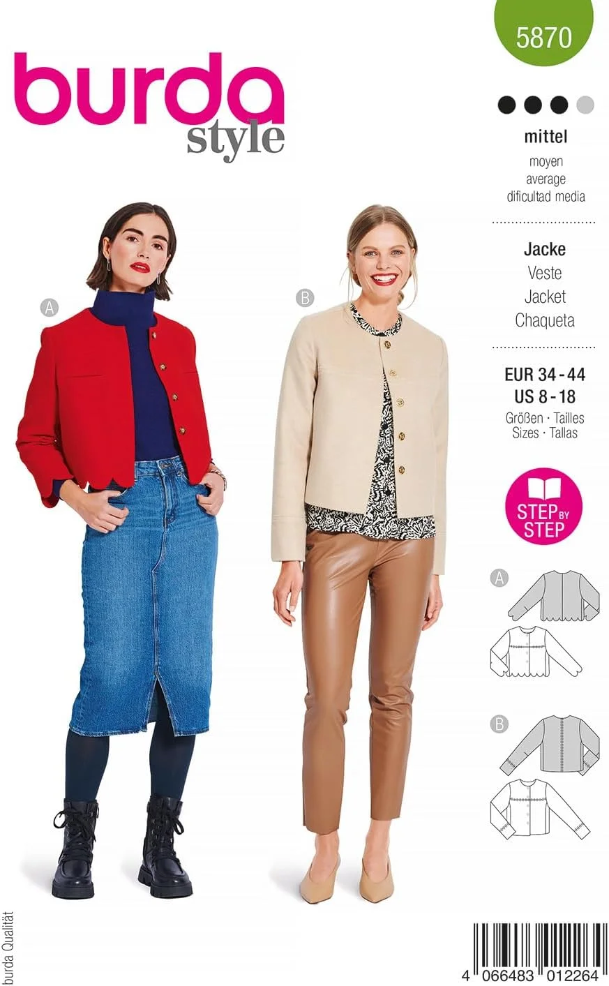 الگوی خیاطی بوردا 5870 - ژاکت های خودتان را بدوزید [سایز زنانه 36-46] سطح 3 متوسط