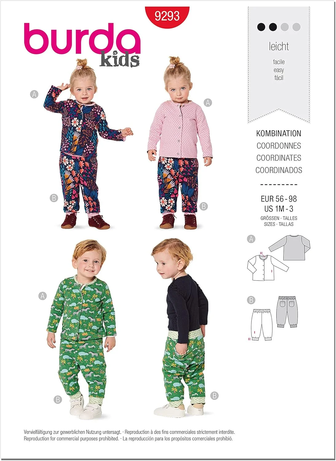 الگوی خیاطی ژاکت و شلوار دو رو نوزاد Burda Style، کد 9293، سایزهای 1 ماه تا 3 سال، چند رنگ الگوی خیاطی ژاکت و شلوار دو رو نوزاد Burda Style، کد 9293، سایزهای 1 ماه تا 3 سال، چند رنگ