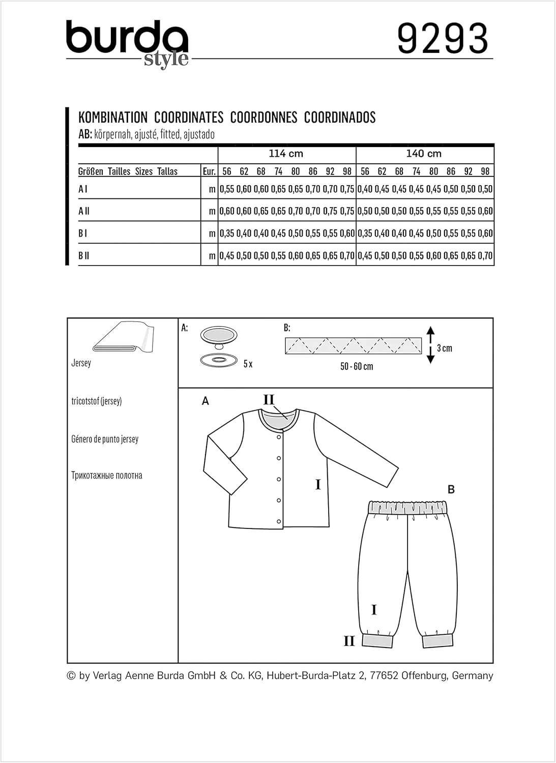 الگوی خیاطی ژاکت و شلوار دو رو نوزاد Burda Style، کد 9293، سایزهای 1 ماه تا 3 سال، چند رنگ الگوی خیاطی ژاکت و شلوار دو رو نوزاد Burda Style، کد 9293، سایزهای 1 ماه تا 3 سال، چند رنگ