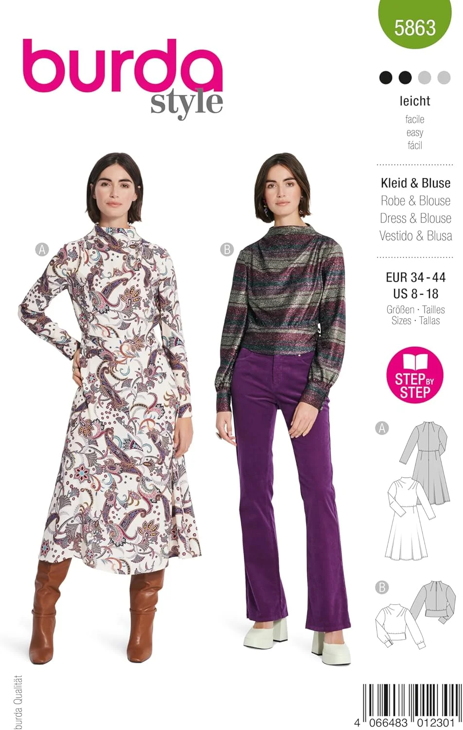 الگوی خیاطی بردا 5863 - الگو خیاطی - پیراهن و بلوز [سایز زنانه 36-46] سطح 2 مبتدی