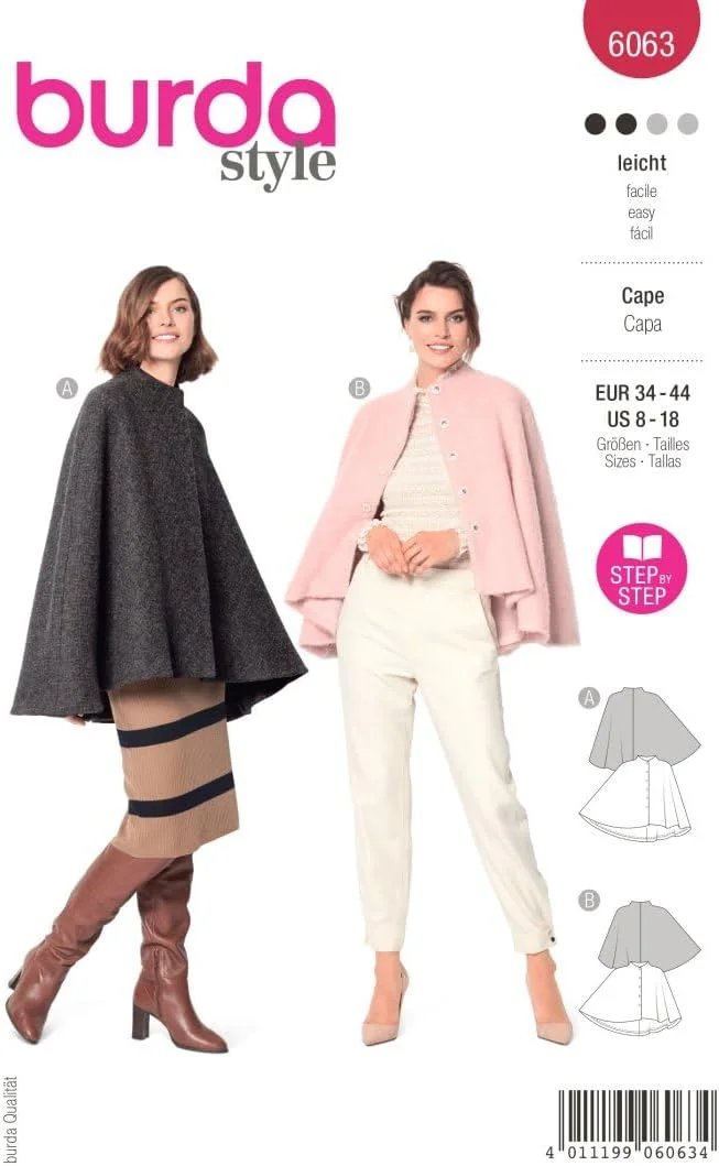 الگوی خیاطی شنل زنانه و مردانه Burda Style سایز 6-18 | سطح دوخت: آسان #6063 الگوی خیاطی شنل زنانه و مردانه Burda Style سایز 6-18 | سطح دوخت: آسان #6063