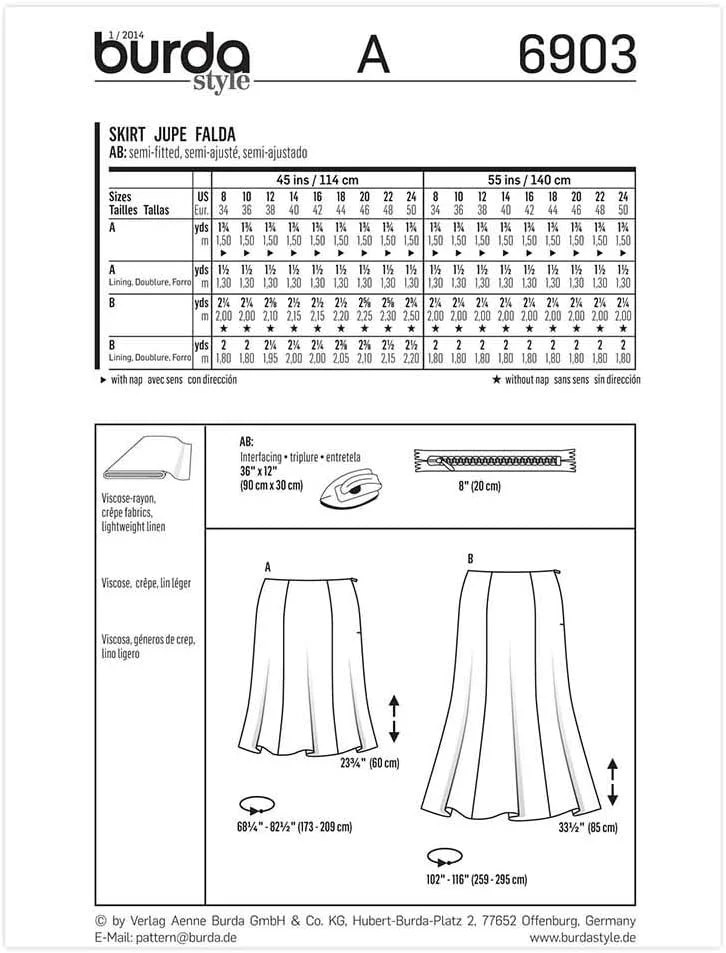 الگوی خیاطی دامن زنانه Burda Style B6903 الگوی خیاطی دامن زنانه Burda Style B6903