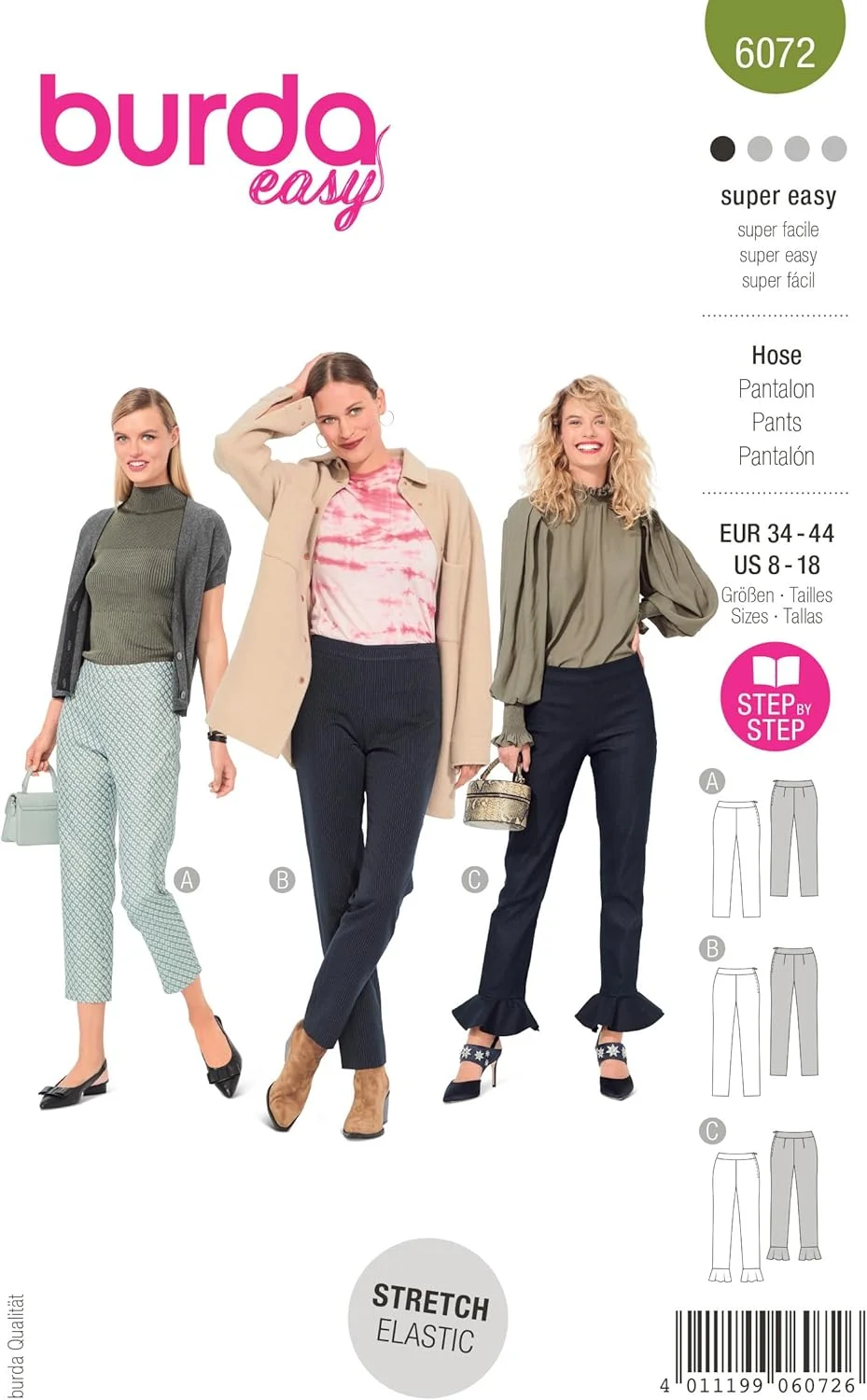 الگوی خیاطی بوردا استایل B6072، شلوار راسته زنانه الگوی خیاطی بوردا استایل B6072، شلوار راسته زنانه