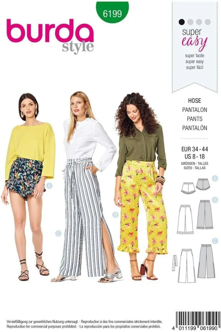 الگوی خیاطی بردا استایل B6199 - شلوار و شلوارک زنانه کشی