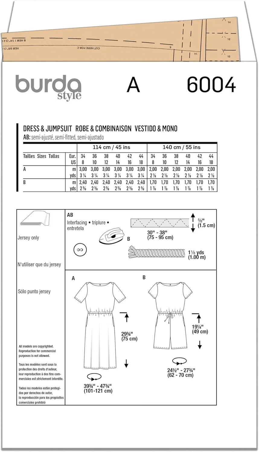 الگوی خیاطی Burda Style B6004 برای لباس و سرهمی زنانه الگوی خیاطی Burda Style B6004 برای لباس و سرهمی زنانه
