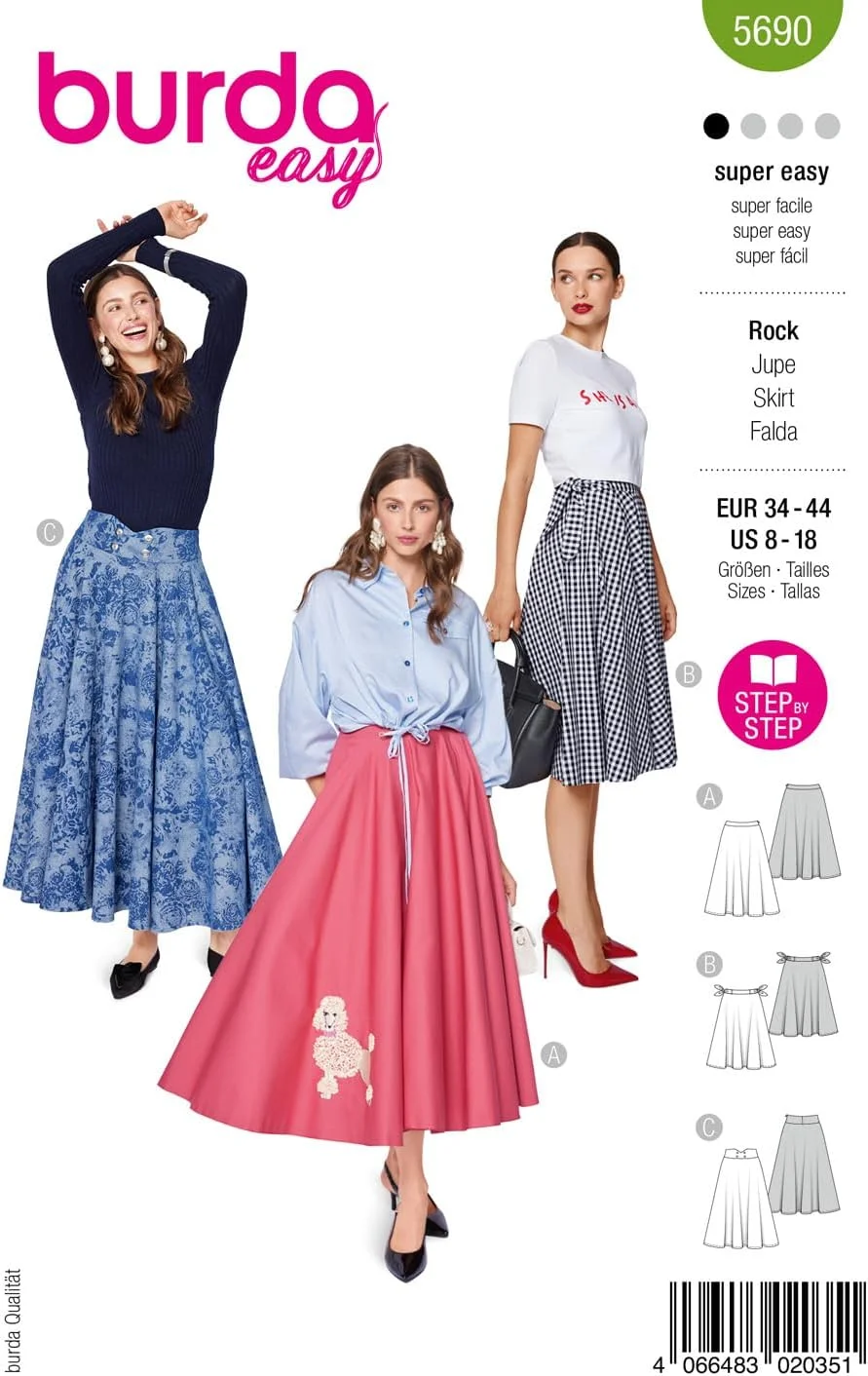 الگوی خیاطی آسان بردا شماره 5690 دامن های کلوش زنانه سایز 36-46