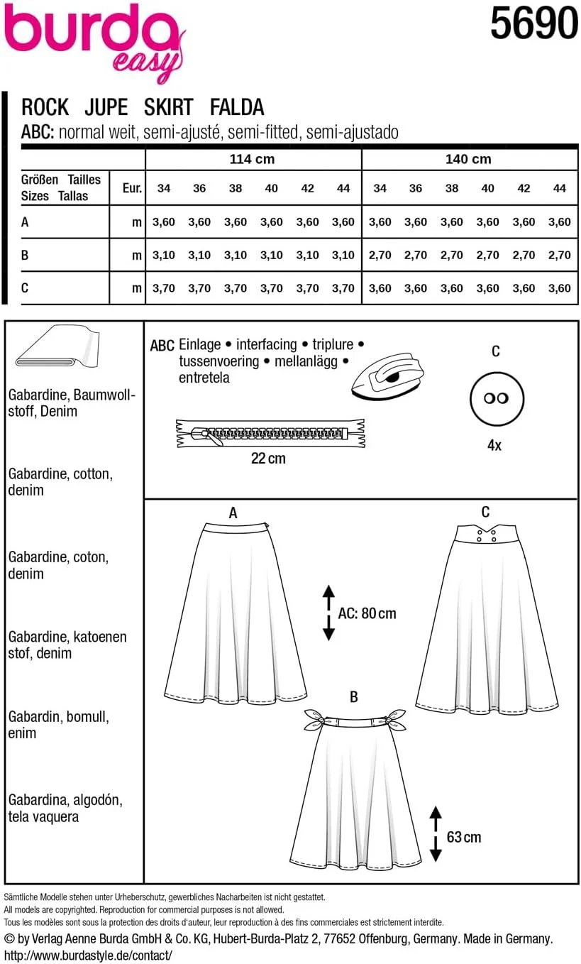 الگوی خیاطی آسان بردا شماره 5690 دامن های کلوش زنانه سایز 36-46 الگوی خیاطی آسان بردا شماره 5690 دامن های کلوش زنانه سایز 36-46