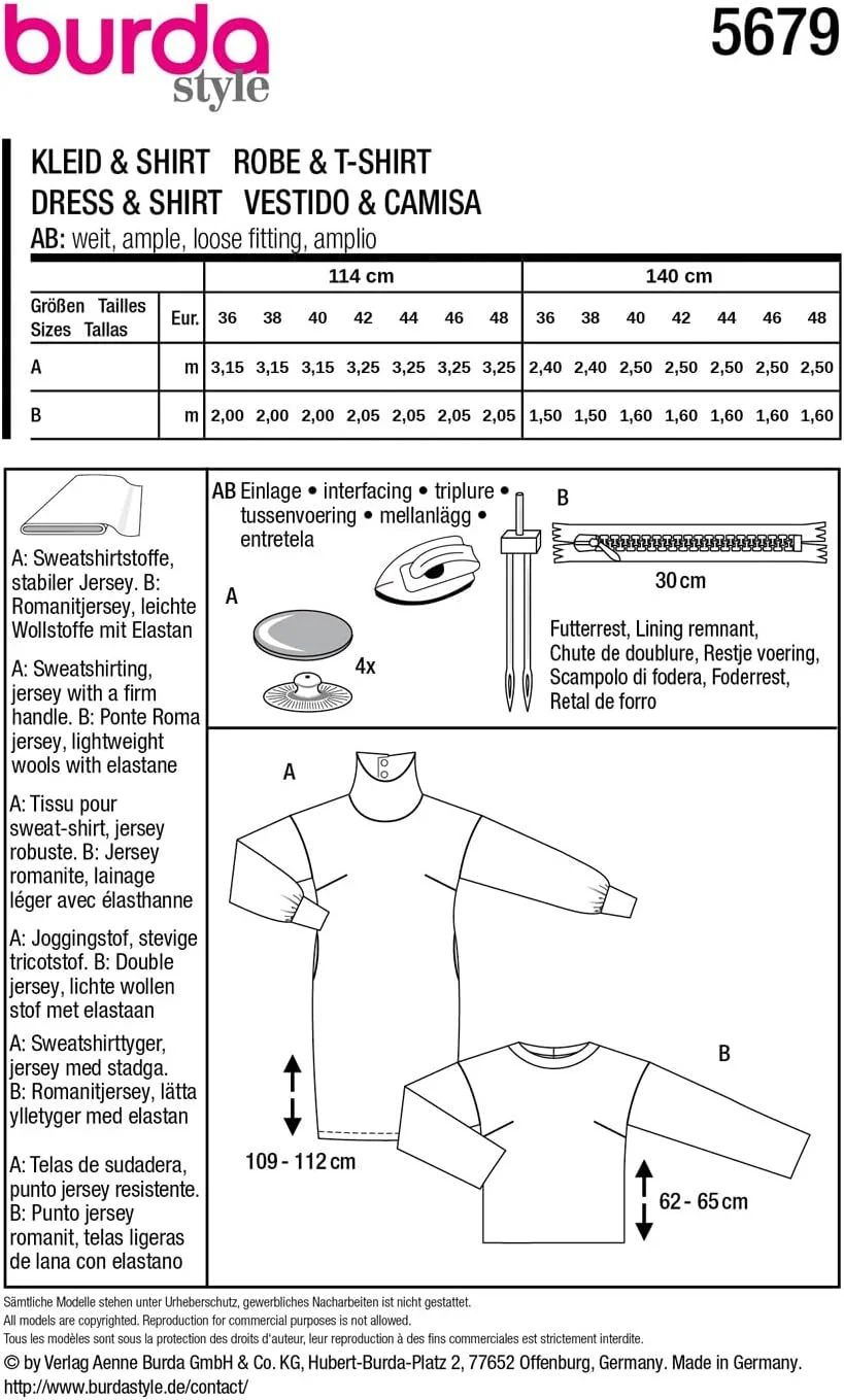 الگوی خیاطی زنانه Burda Style #5679، مناسب برای دوخت لباس و جامپر، سایزهای 36 تا 48 الگوی خیاطی زنانه Burda Style #5679، مناسب برای دوخت لباس و جامپر، سایزهای 36 تا 48