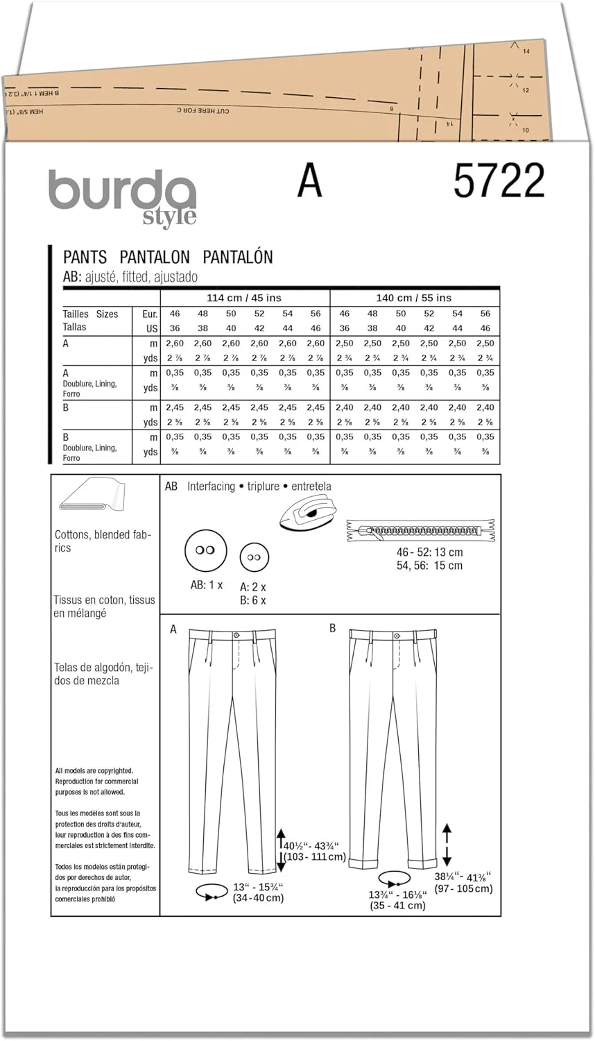 الگوی خیاطی مردانه بردا استایل مدل B5722 - شلوار مردانه