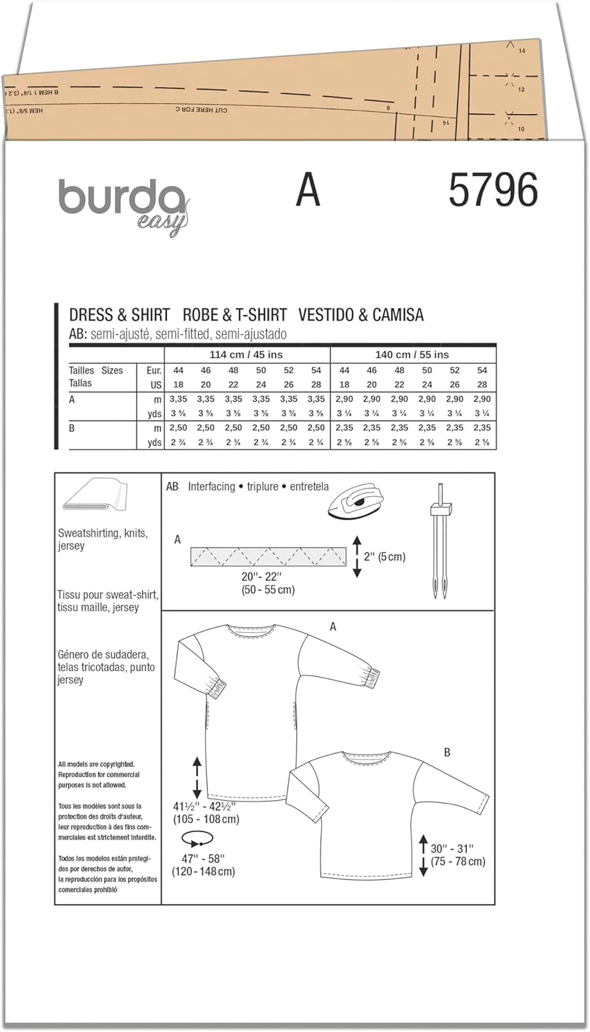 الگوی خیاطی بوردا استایل B5796، لباس و تاپ زنانه