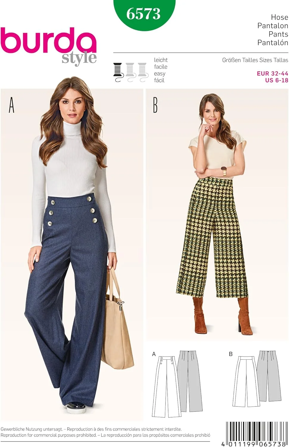 الگوی خیاطی شلوار زنانه بوردای استایل مدل Burda B6573، کاغذی، سفید، 19x13x1 سانتی متر