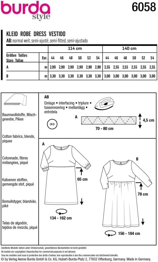 الگوی خیاطی بوردا استایل Burda B6058 سایز 44-54، کاغذی، سفید الگوی خیاطی بوردا استایل Burda B6058 سایز 44-54، کاغذی، سفید