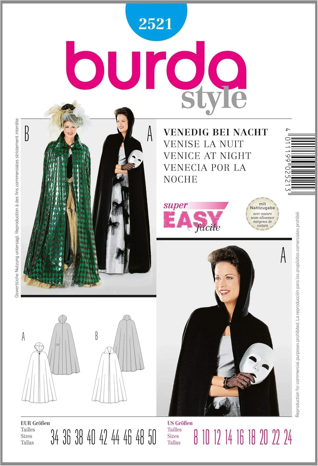 الگوی خیاطی بوردا استایل مدل 2521 سایزهای 34-44-50